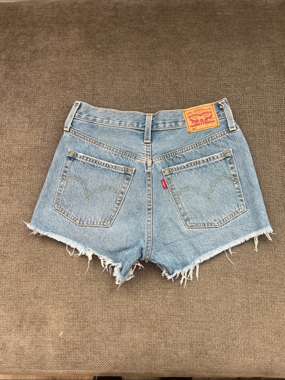 Levi's Light Blue Ripped High-Rise Denim Shorts - Picture 2 of 6